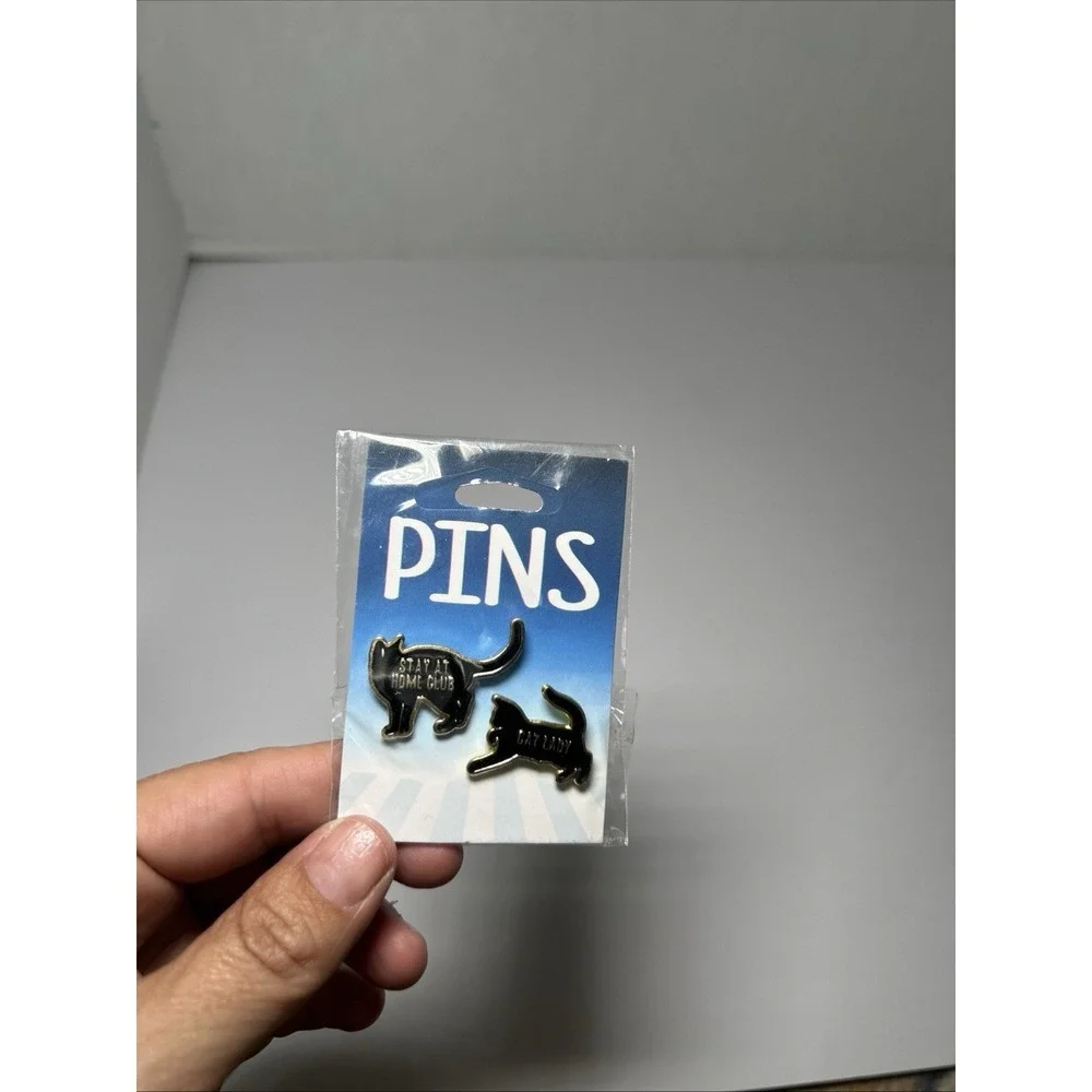 Set of 2 Black Cat Pins Purse or Backpack Pin (Cat Lady & Stay At Home Club) New